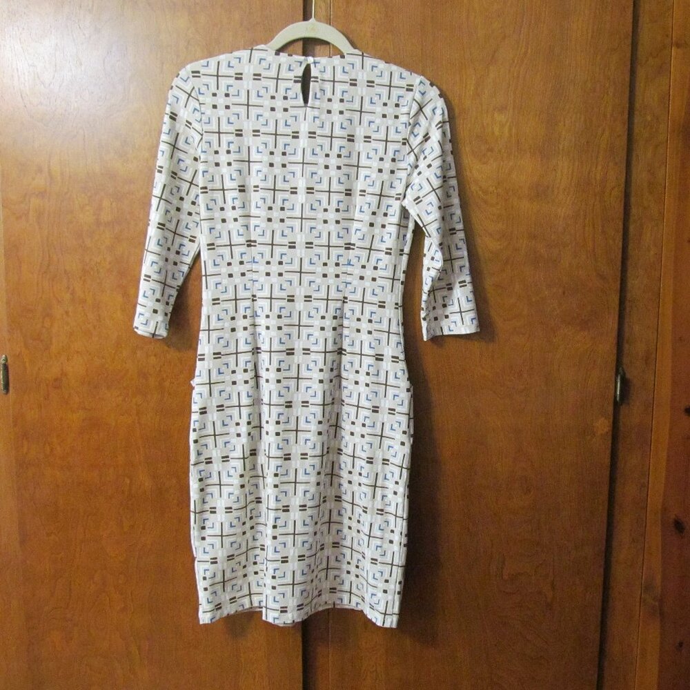 J. McLaughlin Geometric Print Dress Pockets 3/4 Sleeves - Size XS - Picture 4 of 7
